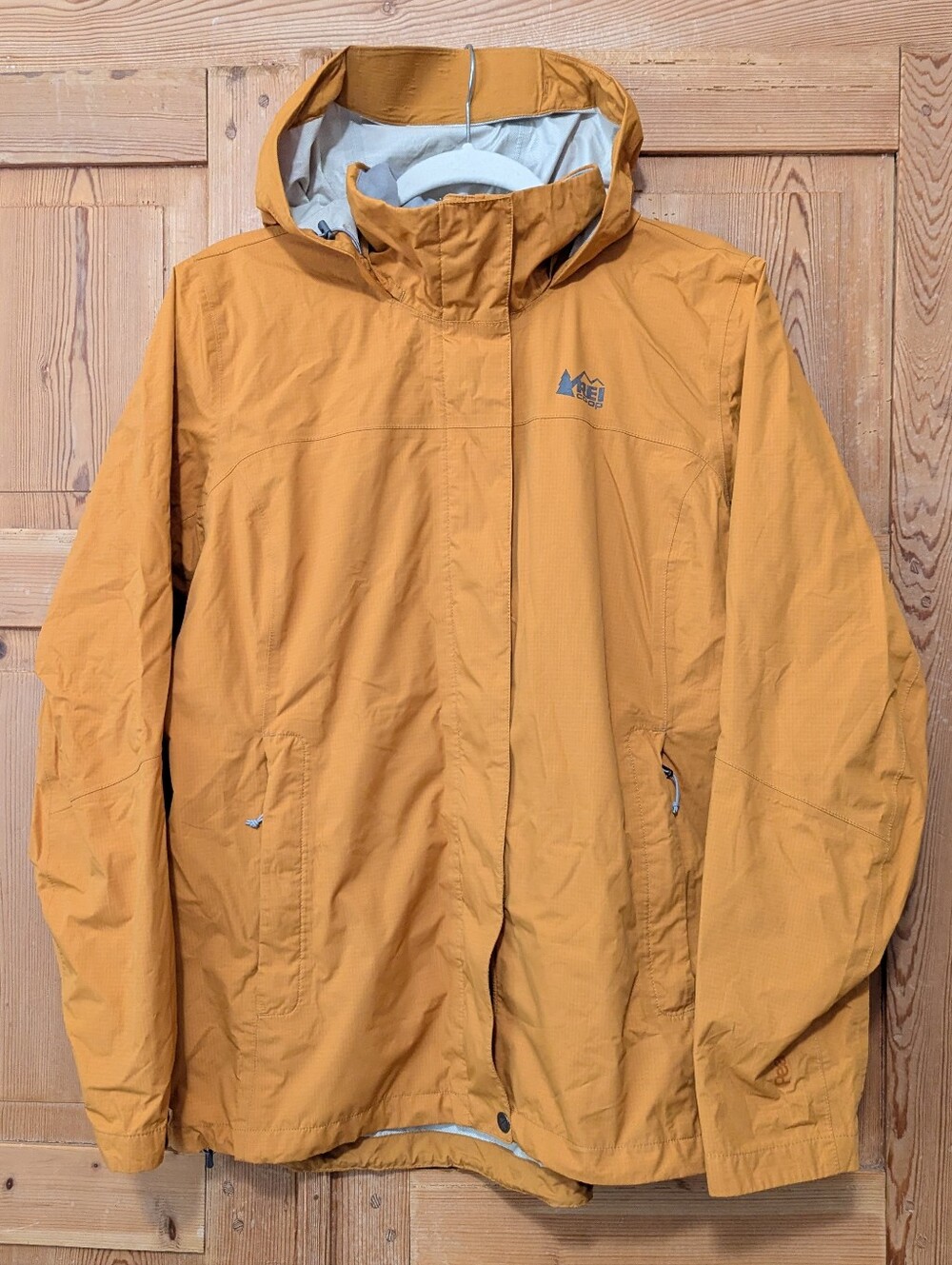 REI Co-Op Rainier Rain Jacket Womens XL Yellow Peak 2.5L Waterproof Hooded Shell